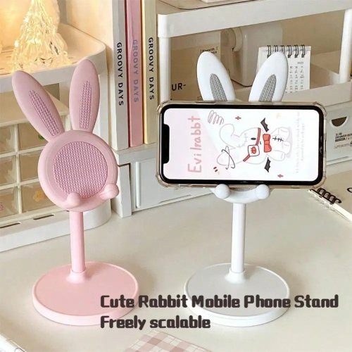 Giá đỡ điện thoại hình thỏ có thể điều chỉnh và gấp gọn, dùng trong bồn tắm và bàn làm việc, đế điện thoại dễ thương với tai thỏ, tương thích iPhone Samsung