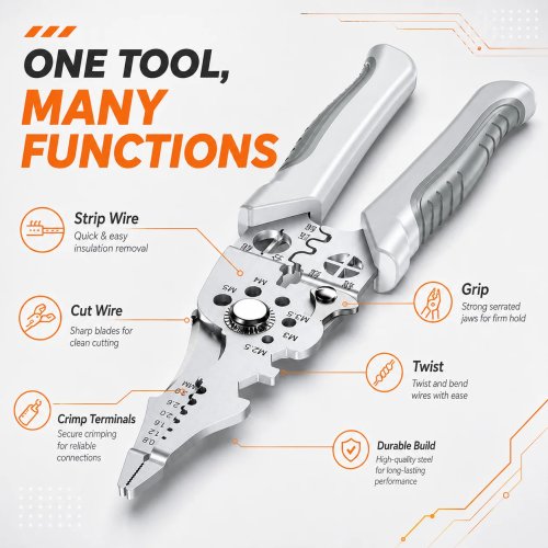 8.5 Inch Multi-Functional Industrial Wire Stripper Cutter Crimper Heavy Duty Stainless Steel Electrical Pliers Ergonomic Grip