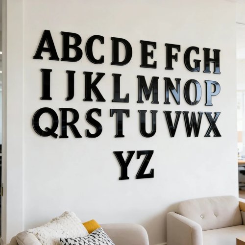 Decal dán tường acrylic đen – Chữ tiếng Anh & chữ số Ả Rập tự dính 10/15/20 cm, trang trí nhà/tiệc