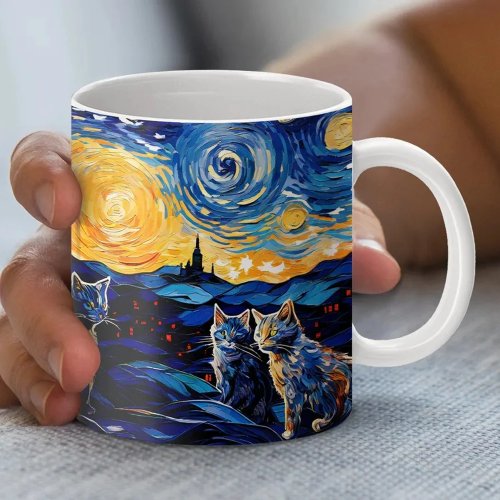 Cat Oil Painting Mug - Cat Lover Gift, Birthday Present, Office Coffee Cup, 11oz/325ml