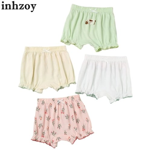 Pack 4 bloomers de algodão para menina — cintura elástica, padrão fofo, cobre-fralda/shorts de verão para uso diário