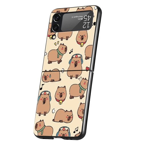 Ốp lưng PC cứng Capybara dễ thương cho Samsung Galaxy Z Flip 7/6/5/4 - Vỏ màu đen chống sốc cho Galaxy Z Flip 3 gập