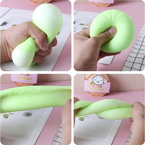 Squishy a forma di bao (dumpling) colorato con mini vaporiera — pallina morbida antistress e giocattolo sensoriale per bambini e adulti