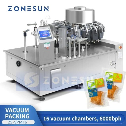 Machine d'emballage sous vide rotative automatique ZONESUN ZS-VPM16 – Scelleuse sous vide professionnelle pour viande, snacks et jerky