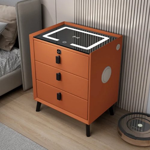 Meja nakas pintar dengan Bluetooth stereo dan pengisian nirkabel — nakas multifungsi untuk kamar tidur