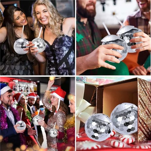 AT21 – Pack 18 vasos tumbler 20 oz tipo bola disco con tapa y pajita, vasos reutilizables para fiestas y cócteles
