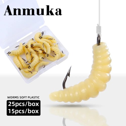 Bộ mồi giả sán cao su Bionic kèm lưỡi câu – Mồi grub phát quang cho cá bass, cá hồi (trout), crappie, bluegill – Phù hợp câu ở hồ và sông nước ngọt