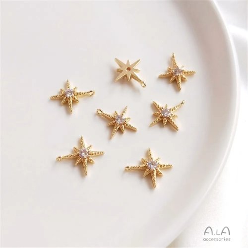 14K Gold Kompass‑Anhänger (8 Punkte) mit 6‑Sterne Zirkonia – Glücksbringer für Kette oder Armband
