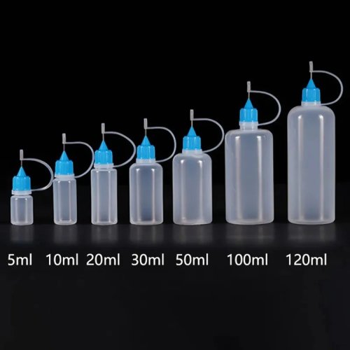 Navulbare druppelflessen 20–120 ml, PE-plastic met precisienaaldtuit — knijpflesjes voor oliën en chemicaliën