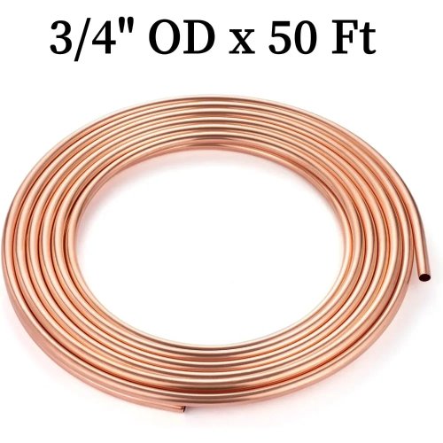 لفافة أنبوب نحاسي لين 3/4 in (قطر خارجي 19.05 مم) طول 15.24 م (50 قدم) بدون درز لتبريد HVAC/ACR ASTM B280 C12200
