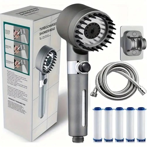Soffione doccia a pioggia con filtro, 3 getti, tondo da parete in ABS, con 15 filtri di ricambio — accessorio bagno moderno, senza elettricità