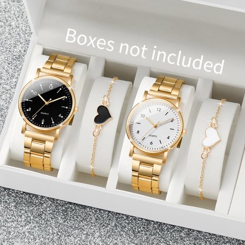 2/4PCS Set de Reloj de Pulsera de Cuarzo para Mujer con Carátula Arábiga y Brazalete (Sin Caja)