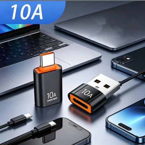 10A USB-A (female) to USB-C (male) OTG Adapter — Fast Charging OTG Converter for Xiaomi, Samsung, Laptop