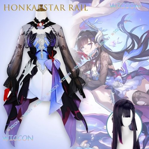 Honkai Star Rail Hysilens 코스프레 의상 풀세트 – 여성용 고딕 빅토리안 레이스 드레스, 파티/할로윈용