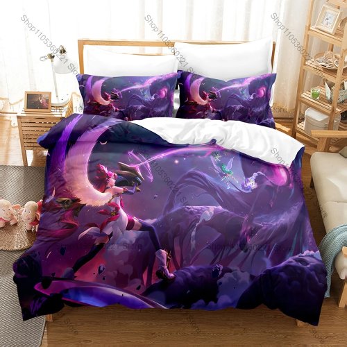 Conjunto de Roupa de Cama 3 Peças Super Seminary Kai Sa: Capa de Edredão com Fecho Oculto, Fronhas, Desenho Angel Fan