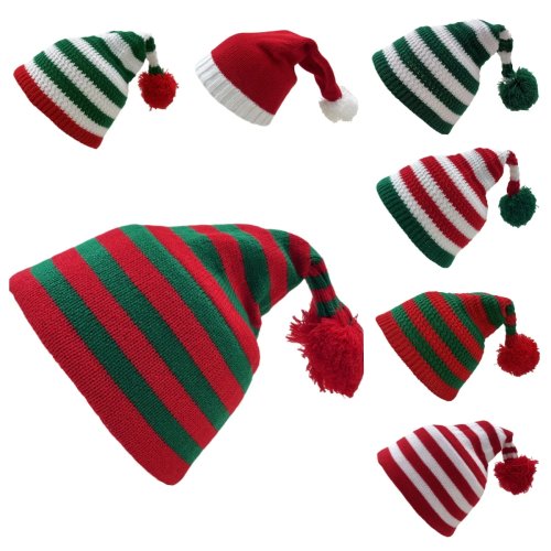Gorro de invierno tejido con pompón de piel, gorro rayado para mujer y hombre, regalo navideño