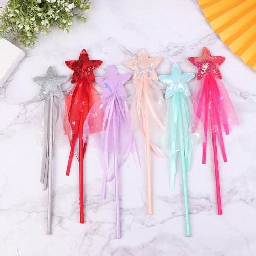 Varita mágica de hadas con estrella de cinco puntas, linda y de ensueño - Juguete para niñas, regalo de cumpleaños, fiesta, Navidad, Halloween, accesorio de cosplay de princesa