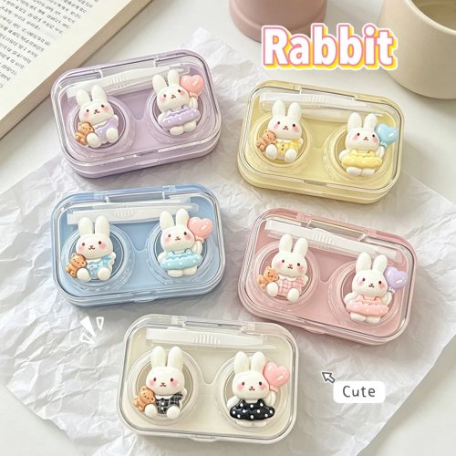 Hộp đựng kính áp tròng hình thỏ dễ thương, mini 2 ngăn kèm nhíp và que đặt, tiện mang theo khi đi du lịch