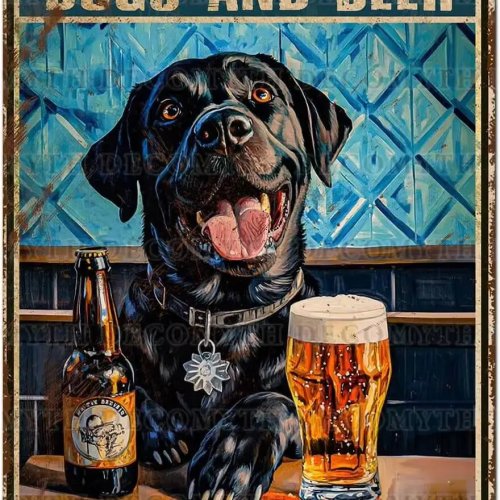 ヴィンテージブリキ看板『犬とビールと過ごす時間は決して無駄にならない』－ マンケーブ・バー・ガレージ・屋外用 30×20cm