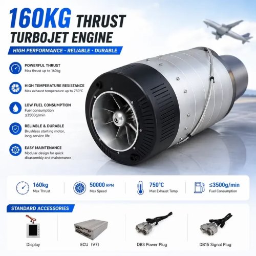 Motor turbojet 160 kg de empuje — Turbina de alto rendimiento para sistemas de propulsión/energía