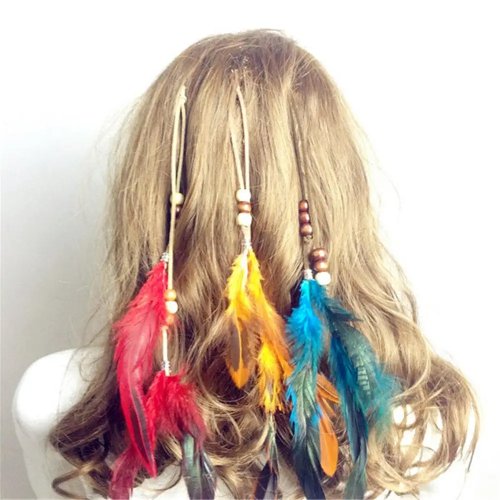 Prendedor de cabelo com penas e borla estilo indiano para mulher e menina