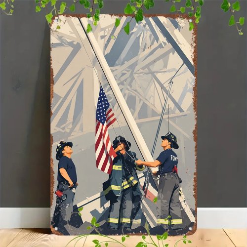 2D 빈티지 틴 사인(철제 간판) - FDNY 9/11 깃발 게양, 집·차고·카페·바·정원 장식
