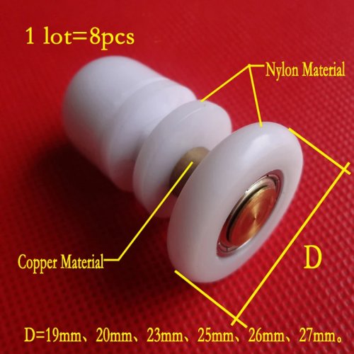 Rolki do Drzwi Prysznicowych / Koła / Blok, Miedź i Nylon, Średnica 19-27mm (8 szt.)