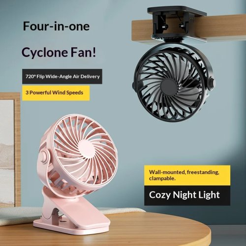 Quạt Kẹp Có Thể Sạc HOMEFISH Di Động Xoay 720°, Đèn Ngủ, Làm Mát Không Khí Cho Cắm Trại