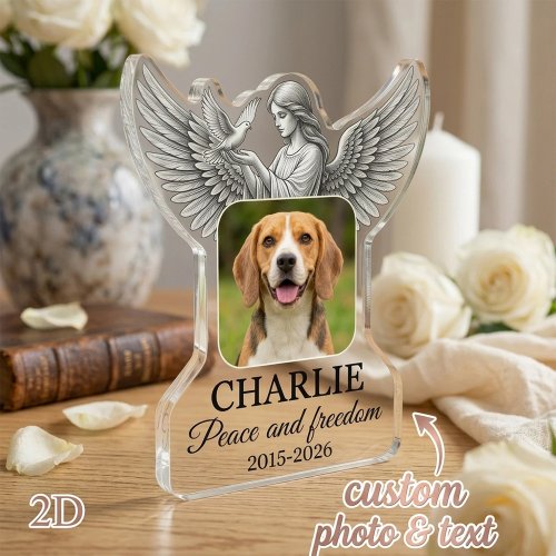 Personalized Pet Memorial Acrylic Plaque – Angel & Dove Design, Keepsake for Loss of Pet, Home Shelf Display