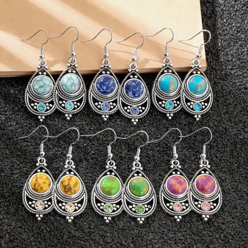 2 piezas Colgantes Vintage Étnicos Bohemios con Piedra para Mujeres Pendientes Collares DIY Bisutería