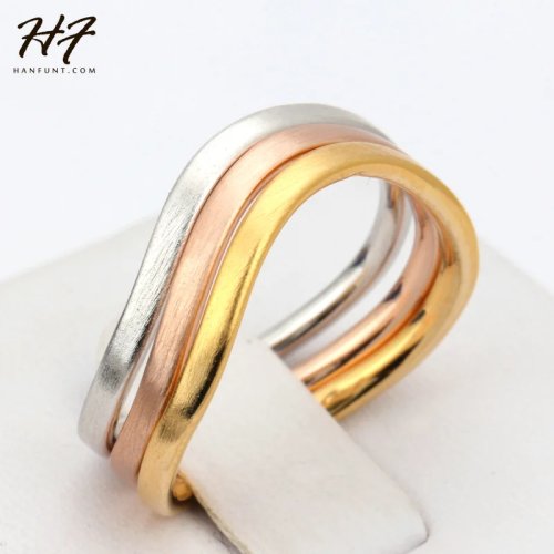 Rose Gold 3-Piece Ring Set with Wire Texture, Fashion Jewelry, All Sizes