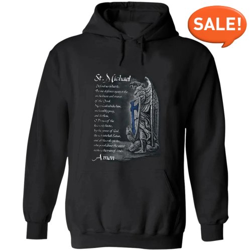 Thin Blue Line - Preghiera dell'Arcangelo San Michele, Felpa con Cappuccio Pullover Uomo, 100% Cotone, Comoda, Casual, Streetwear