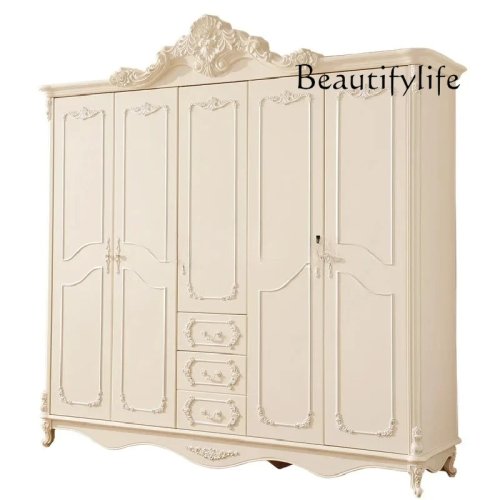 Guarda-roupa grande branco em madeira maciça, moderno e simples para quarto