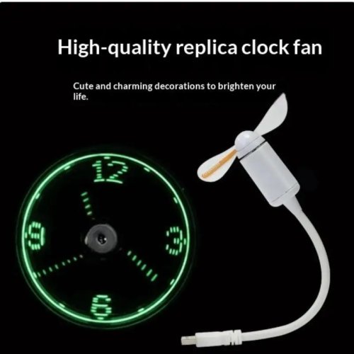 Mini USB LED-ventilator met klok en knipperende tekst, digitaal display, decoratief voor op het bureau