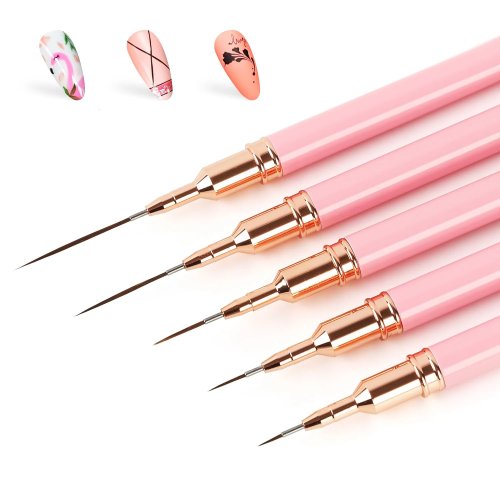 Set de 5 Pinceles Liner para Uñas – Kit de Pinceles de Gel UV para Dibujar Líneas, Rayas Francesas, Flores, Herramienta Profesional de Manicura
