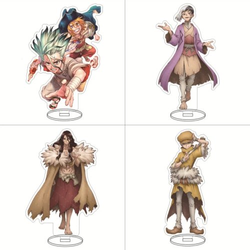 Podstawka akrylowa Dr. Stone - Postacie: Senku Ishigami, Ryusui Nanami, Asagiri Gen, Shishio Tsukasa - Przezroczysta figura z akrylu z recyklingu