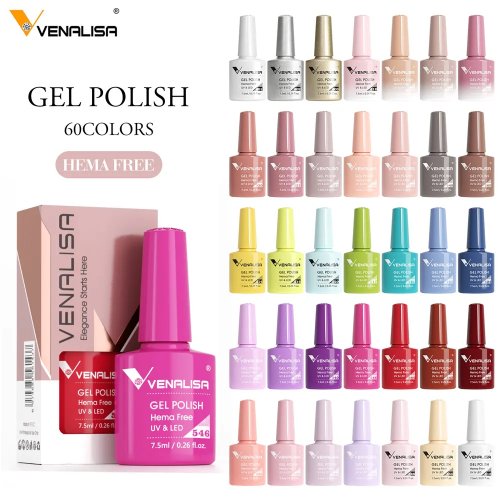 Set de vernis semi-permanent sans HEMA ni TPO de Venalisa – pailleté, rose nude, couvrance totale, à récurer, UV/LED, manucure française