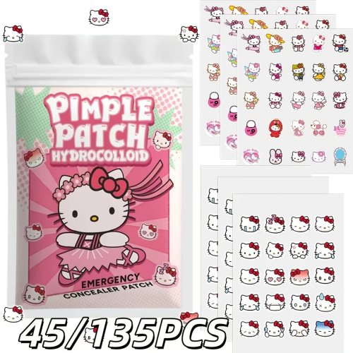 Hello Kitty Anti-Pickel-Pflaster 45/135 Stück - Hydrokolloid Unsichtbares Akne-Pflaster