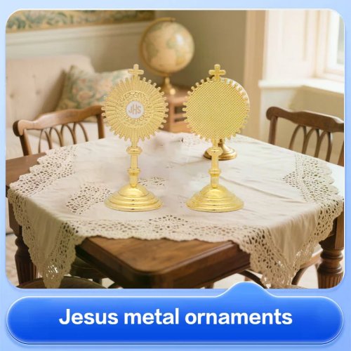 Statue de Jésus en or pour la communion catholique, décoration de table pour la maison et le bureau, figurine de croix, cadeau religieux