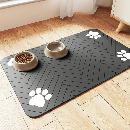 Tapete de alimentación para mascotas - Alfombrilla absorbente para perros y gatos, con base de goma, secado rápido, impermeable para cuencos de comida y agua