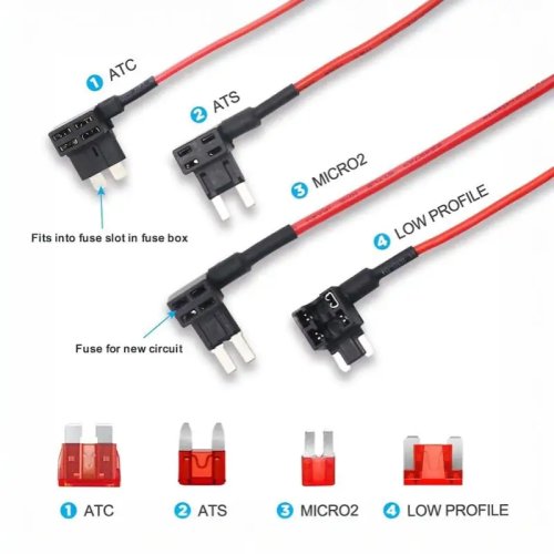 12V/24V Universeller KFZ-Sicherungshalter Add-a-Circuit Adapter, Mini und Mittelgroß, für Dashcam/Radarwarner