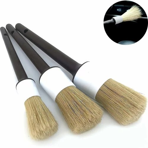 3 Escovas de Limpeza de Carro com Cerdas de Javali para Interior, Exterior e Painel