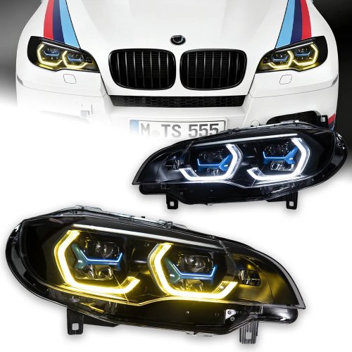 Faro delantero AKD para BMW X6 E71 (2008-2014) LED doble lente con DRL e intermitentes, recambio de automóvil
