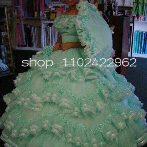 Mint Green Victorian Ball Gown Prom Dress with Ruffles, Off Shoulder Civil War Belle Costume