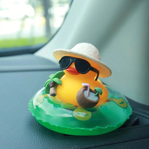 Cute Duck Car Dashboard Ornament with Coconut Buoy, Anti-Slip Base, Summer Beach Style, Auto Interior Decoration for Women