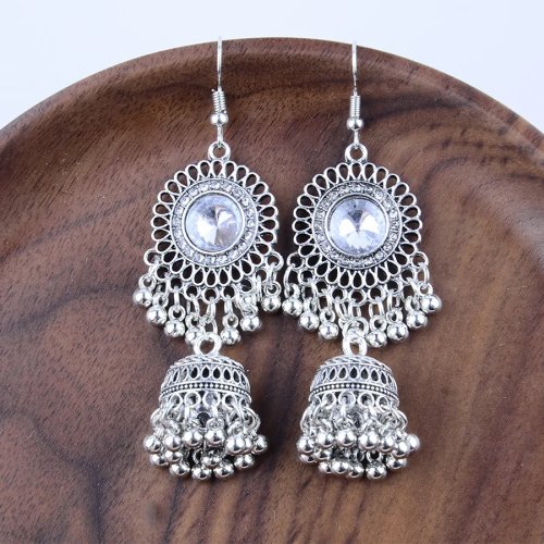 Ethnic Retro Earrings with Plant Vine and Bell Pendant, DIY Creative Jewelry