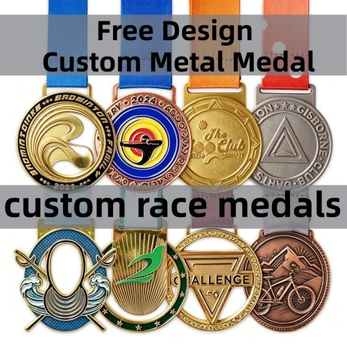 Medali Balapan Kustom dengan Desain Gratis - Medali Logam Emas, Perak, Tembaga - Paduan Seng - 3D Penghargaan Finisher Maraton - Medali Olahraga