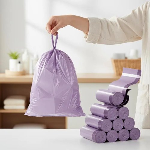 Фиолетовые мешки для мусора с затяжкой, 10 рулонов, плотные, герметичные, одноразовые, прочные для кухни, ванной и дома