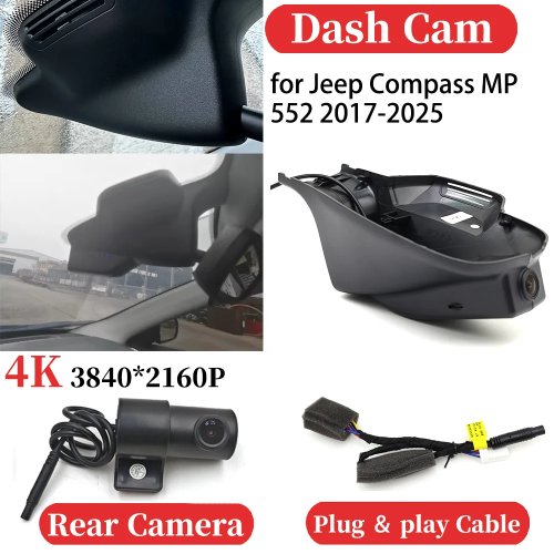 ZJCGO Dashcam para Jeep Compass 2017-2025, 4K UHD DVR, Visión Nocturna, Plug and Play