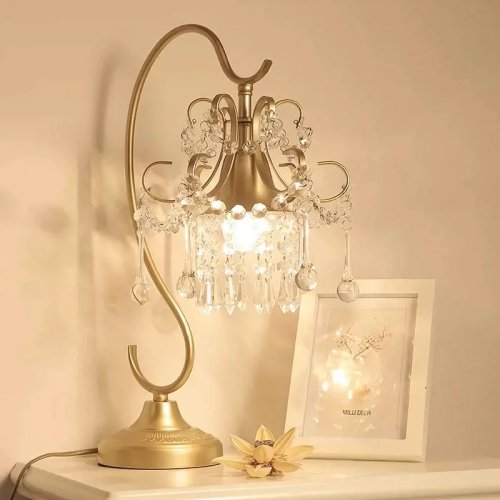 Đèn Bàn Kim Loại Pha Lê Retro Mỹ, Hiện Đại Tối Giản Cho Phòng Khách, Học Tập, Phòng Ngủ